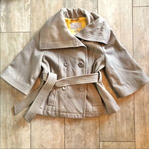 Old Navy Women’s Small Wool Blend Tan Nude PeaCoat Button Up Jacket Tie Waist